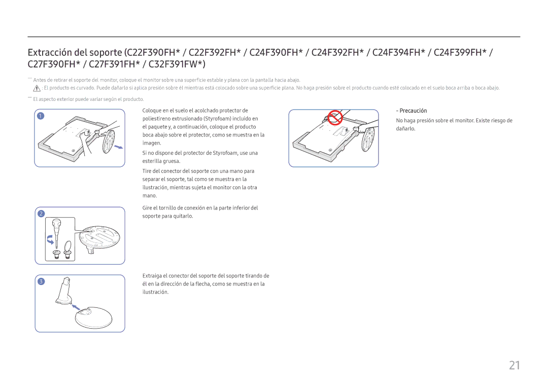 Samsung LC24F390FHUXEN, LC32F391FWUXEN, LC27F396FHUXEN, LC24F396FHUXEN, LC27F390FHUXEN manual Precaución 