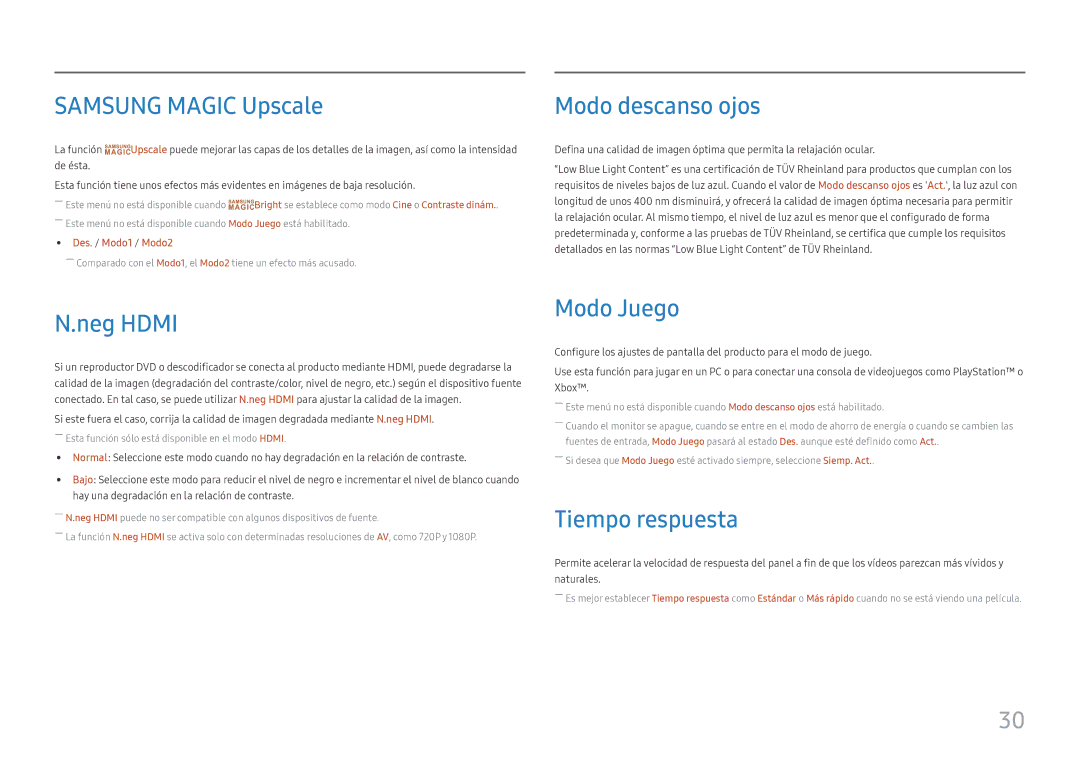 Samsung LC32F391FWUXEN, LC24F390FHUXEN Samsung Magic Upscale, Modo descanso ojos, Neg Hdmi, Modo Juego, Tiempo respuesta 
