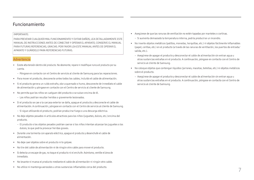 Samsung LC27F396FHUXEN, LC32F391FWUXEN, LC24F390FHUXEN, LC24F396FHUXEN, LC27F390FHUXEN manual Funcionamiento 