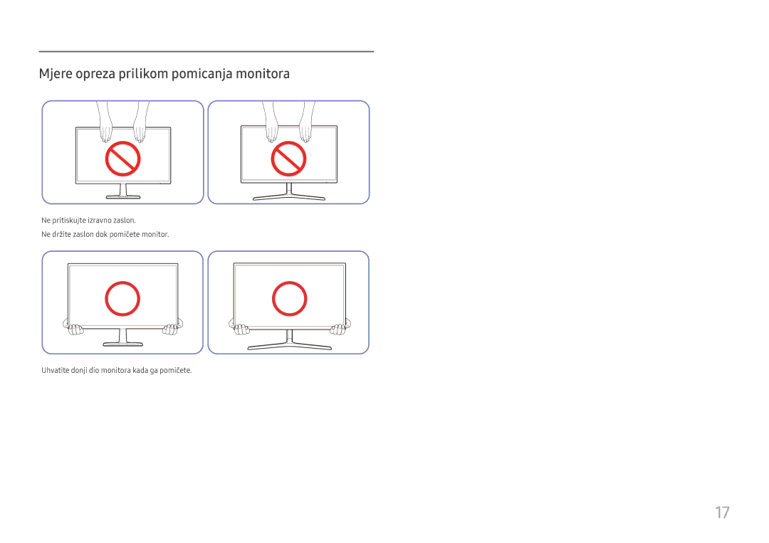 Samsung LC27F396FHUXEN, LC32F391FWUXEN, LC24F390FHUXEN, LC24F396FHUXEN manual Mjere opreza prilikom pomicanja monitora 