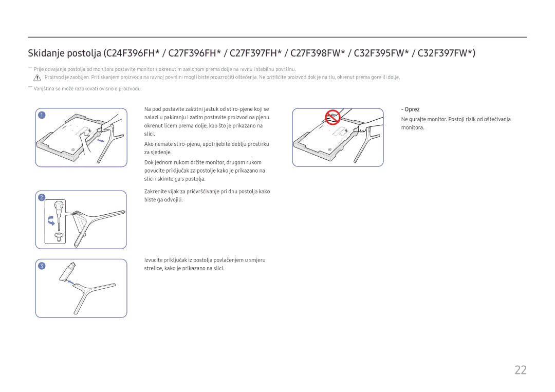 Samsung LC27F396FHUXEN, LC32F391FWUXEN, LC24F390FHUXEN, LC24F396FHUXEN, LC27F390FHUXEN manual Oprez 