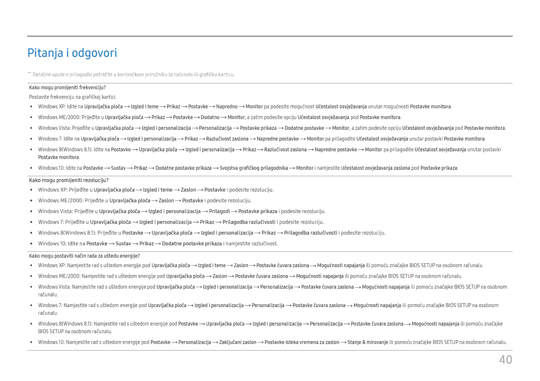 Samsung LC32F391FWUXEN, LC24F390FHUXEN, LC27F396FHUXEN manual Pitanja i odgovori, Kako mogu promijeniti frekvenciju? 