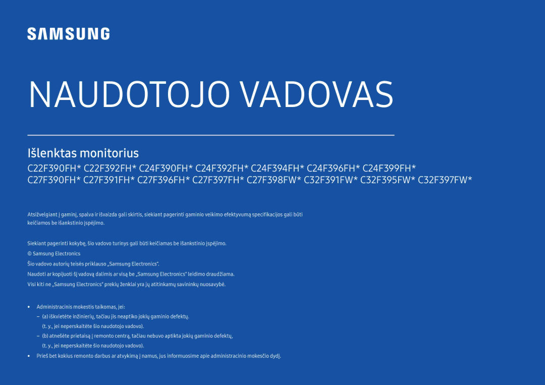 Samsung LC24F390FHUXEN, LC32F391FWUXEN, LS22E45UDWG/EN, LC27F396FHUXEN, LC24F396FHUXEN, LS22E45UDW/EN manual Naudotojo Vadovas 