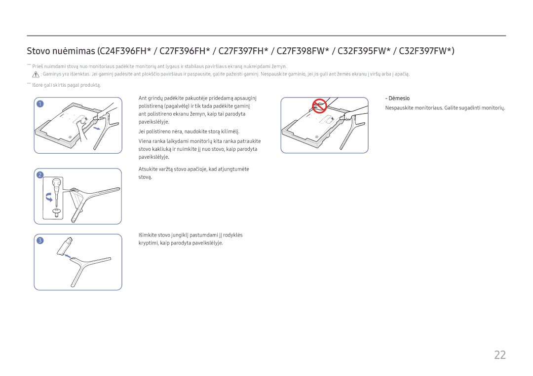 Samsung LC24F390FHUXEN, LC32F391FWUXEN, LS22E45UDWG/EN, LC27F396FHUXEN, LC24F396FHUXEN, LC27F390FHUXEN, LS22E45UDW/EN Dėmesio 