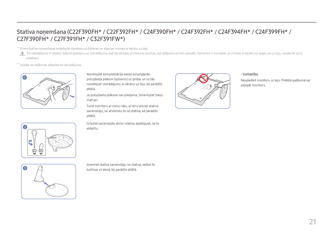 Samsung LC32F391FWUXEN, LC24F390FHUXEN, LS22E45UDWG/EN, LC27F396FHUXEN, LC24F396FHUXEN, LC27F390FHUXEN, LS22E45UDW/EN Uzmanību 