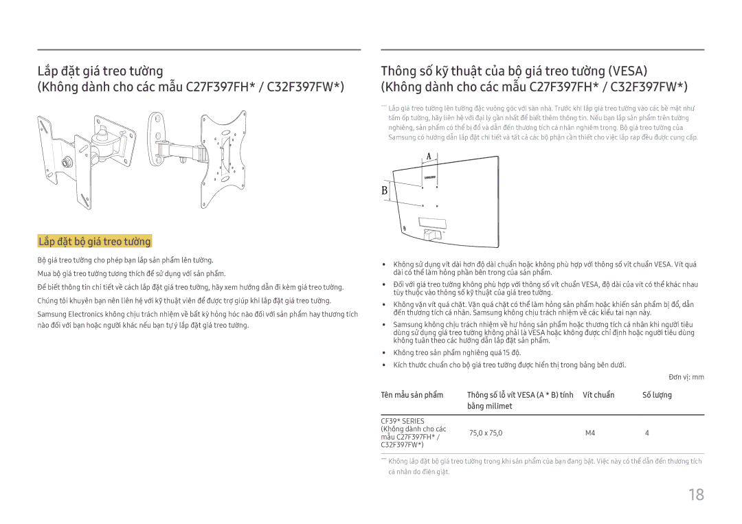 Samsung LC27F397FHEXXV, LC32F397FWEXXV, LC32F391FWEXXV manual Tên mẫu san phẩm, Vít chuẩn Sô lượng Bằng milimet 