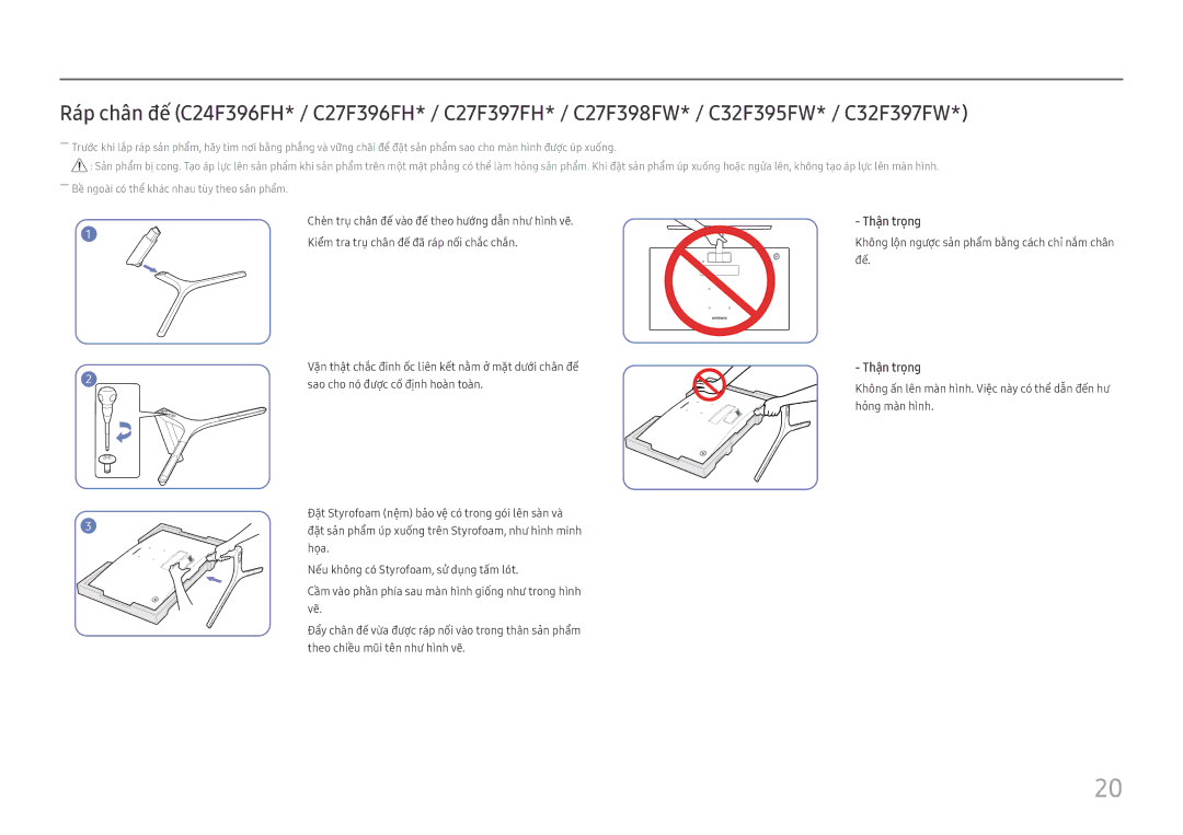 Samsung LC32F397FWEXXV, LC32F391FWEXXV, LC27F390FHEXXV, LC27F397FHEXXV, LC24F390FHEXXV manual Thận trọng 