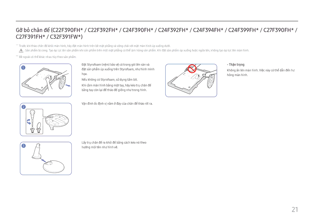 Samsung LC32F391FWEXXV, LC32F397FWEXXV, LC27F390FHEXXV, LC27F397FHEXXV, LC24F390FHEXXV manual Hướ́ng mũ̃i tên như hì̀nh vẽ̃ 