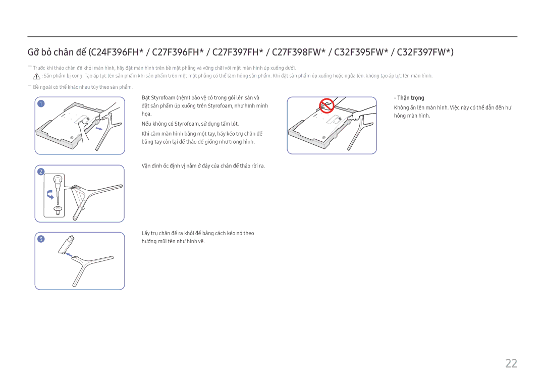 Samsung LC27F390FHEXXV, LC32F397FWEXXV, LC32F391FWEXXV, LC27F397FHEXXV, LC24F390FHEXXV manual Thận trọng 