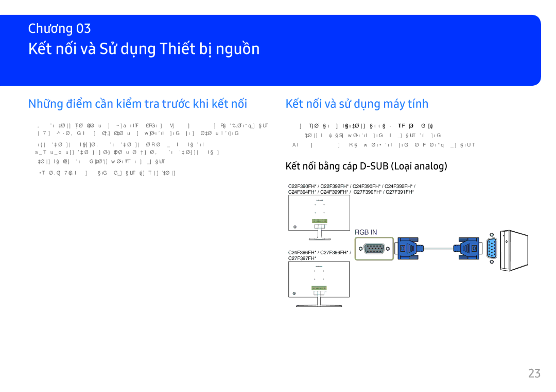 Samsung LC27F397FHEXXV, LC32F397FWEXXV manual Kết nối và̀ Sử̉ dụng Thiết bị̣ nguồn, Kêt nôi bằng cap D-SUB Loại analog 