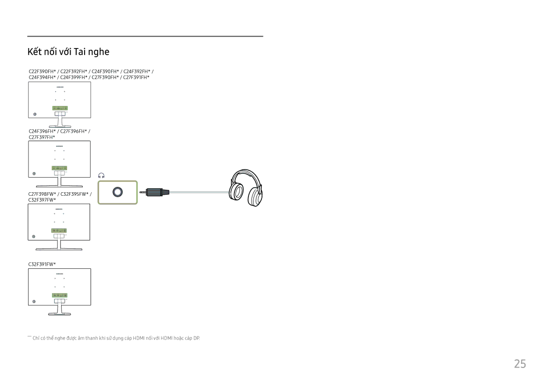 Samsung LC32F397FWEXXV, LC32F391FWEXXV, LC27F390FHEXXV, LC27F397FHEXXV, LC24F390FHEXXV manual Kết nối với Tai nghe 
