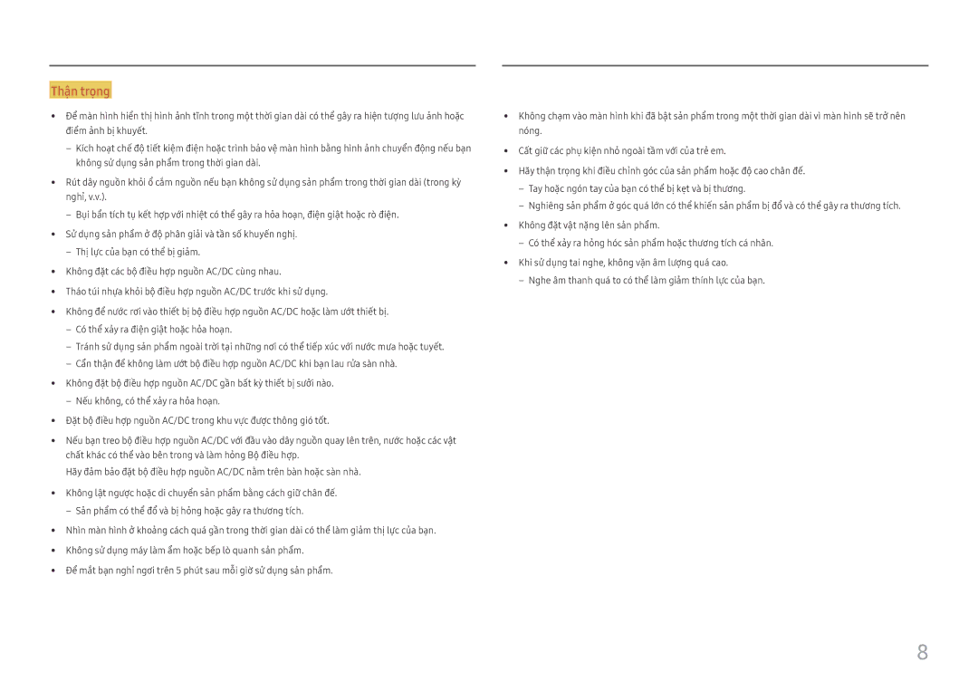 Samsung LC27F397FHEXXV, LC32F397FWEXXV, LC32F391FWEXXV, LC27F390FHEXXV, LC24F390FHEXXV manual Thận trọng 