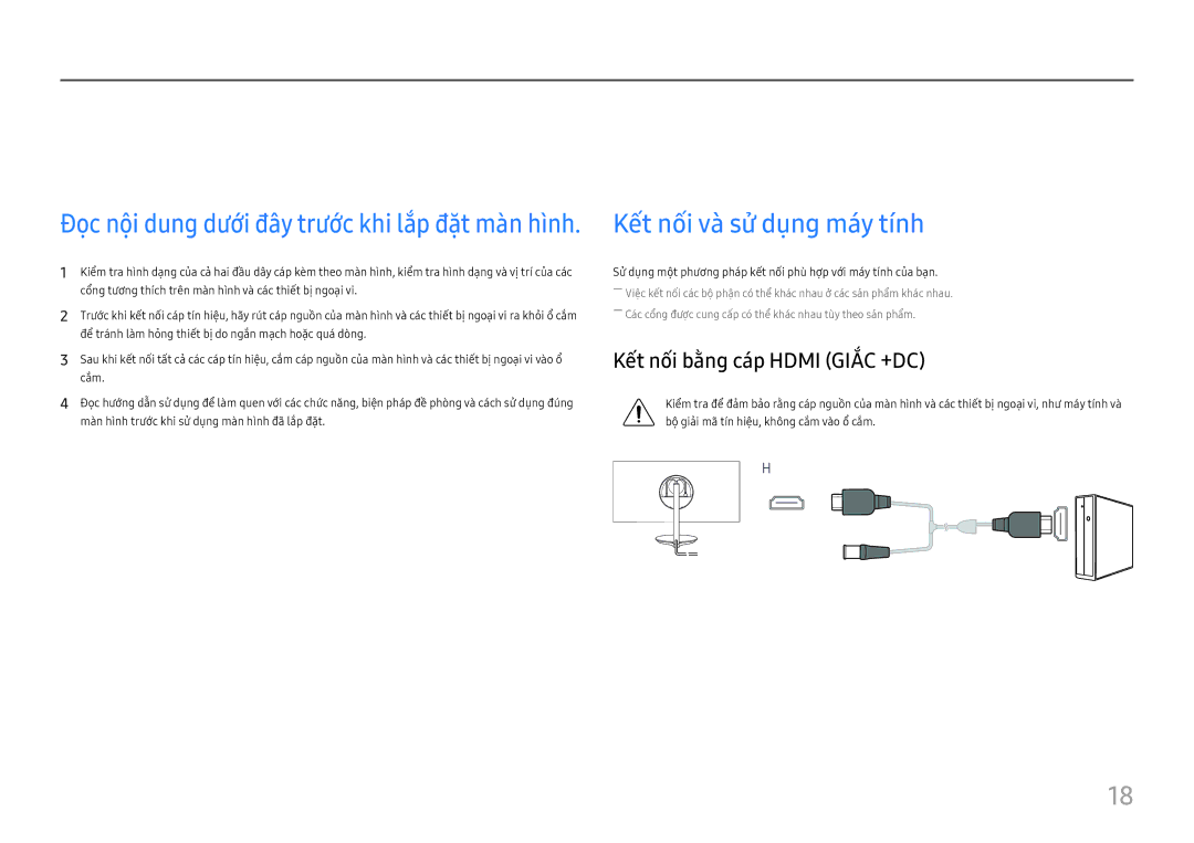 Samsung LC32H711QEEXXV, LC27H711QEEXXV manual Kế́t nố́i và̀ Sử dụng Thiế́t bị̣ nguồ̀n, Kết nối và sư dung may tính 