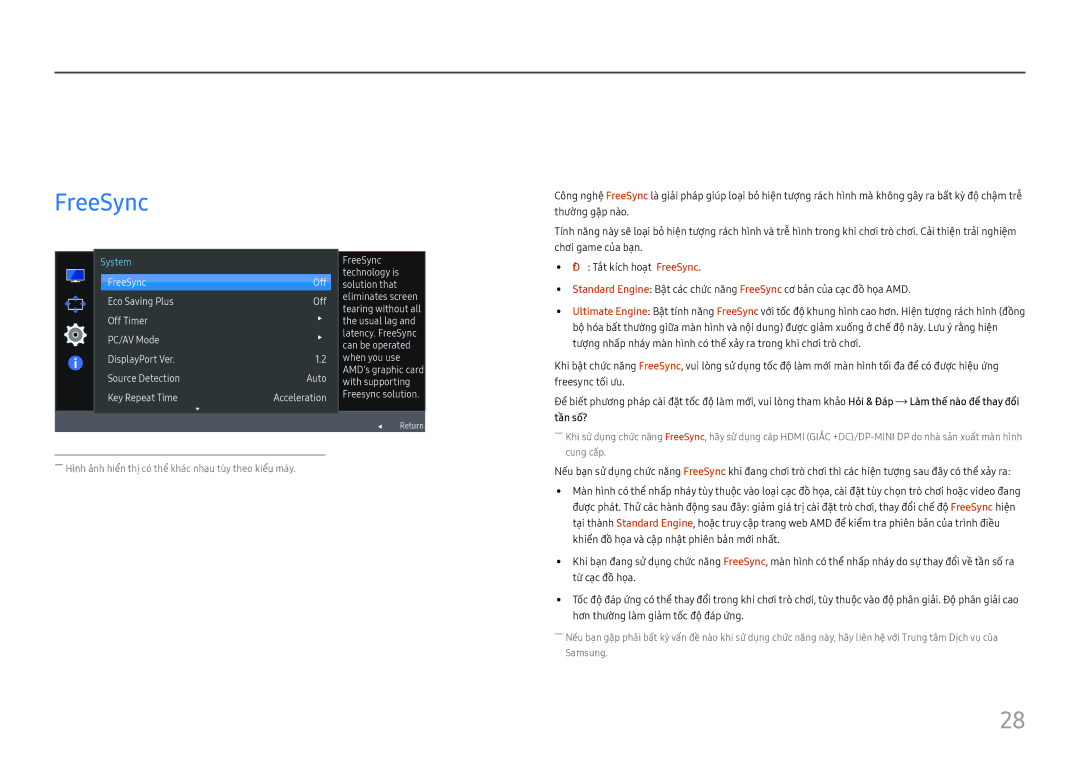 Samsung LC32H711QEEXXV, LC27H711QEEXXV manual Thiết lập và khôi phuc, FreeSync 