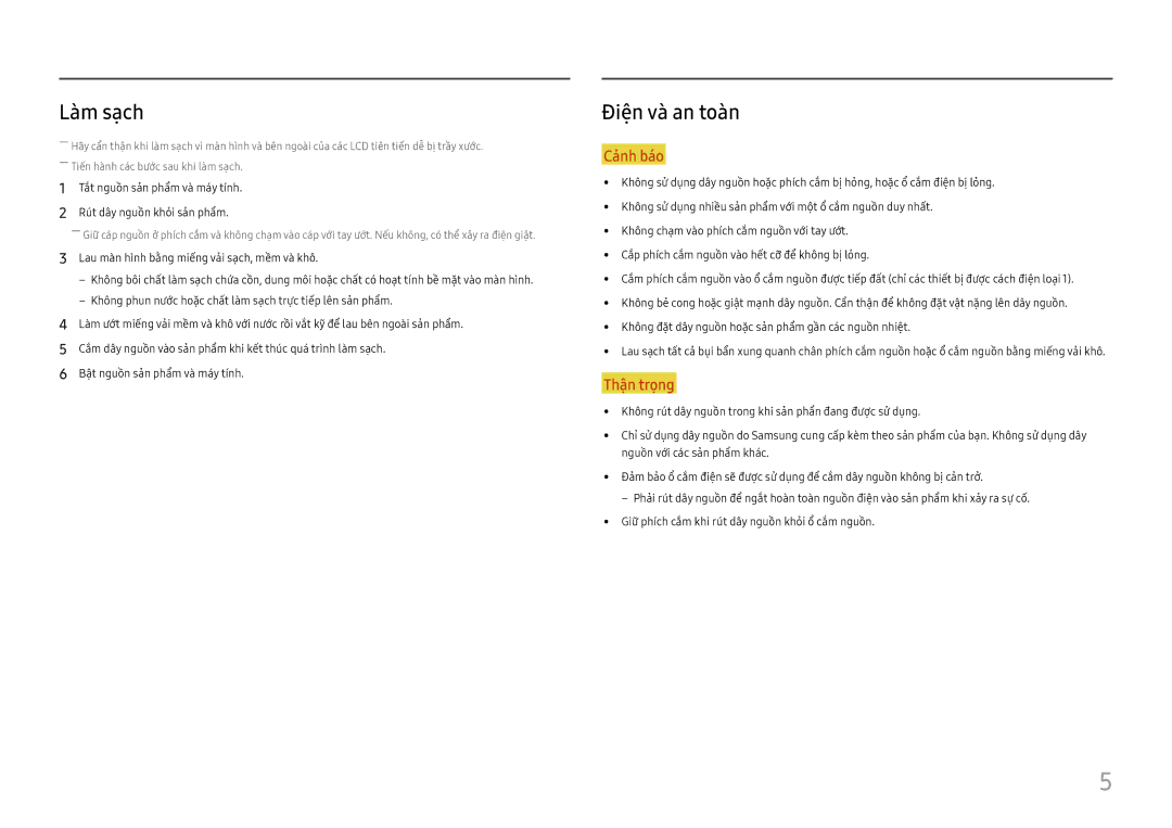 Samsung LC27H711QEEXXV, LC32H711QEEXXV manual Làm sạch, Điên và an toàn 