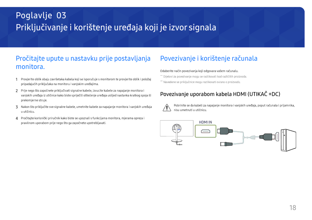 Samsung LC32H711QEUXEN manual Priključivanje i korištenje uređaja koji je izvor signala, Povezivanje i korištenje računala 