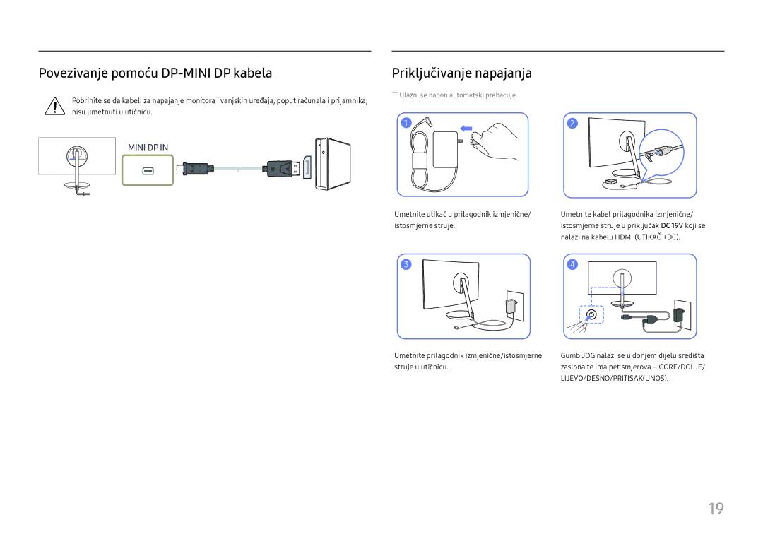 Samsung LC32H711QEUXEN manual Povezivanje pomoću DP-MINI DP kabela, Priključivanje napajanja 