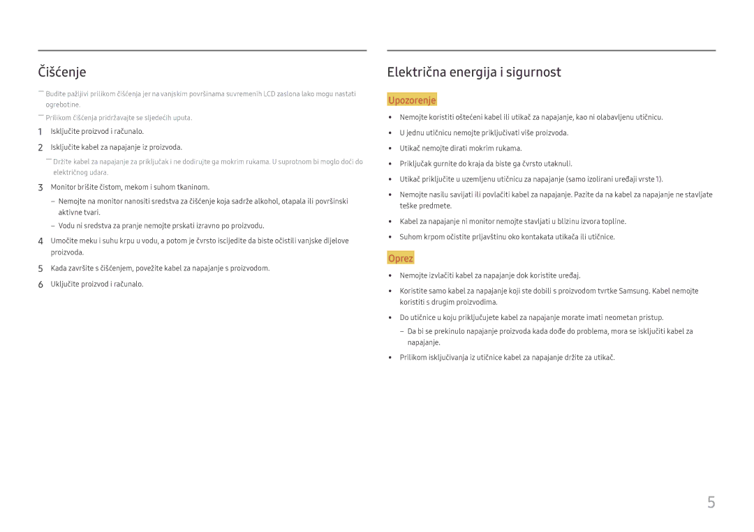 Samsung LC32H711QEUXEN manual Čišćenje, Električna energija i sigurnost 