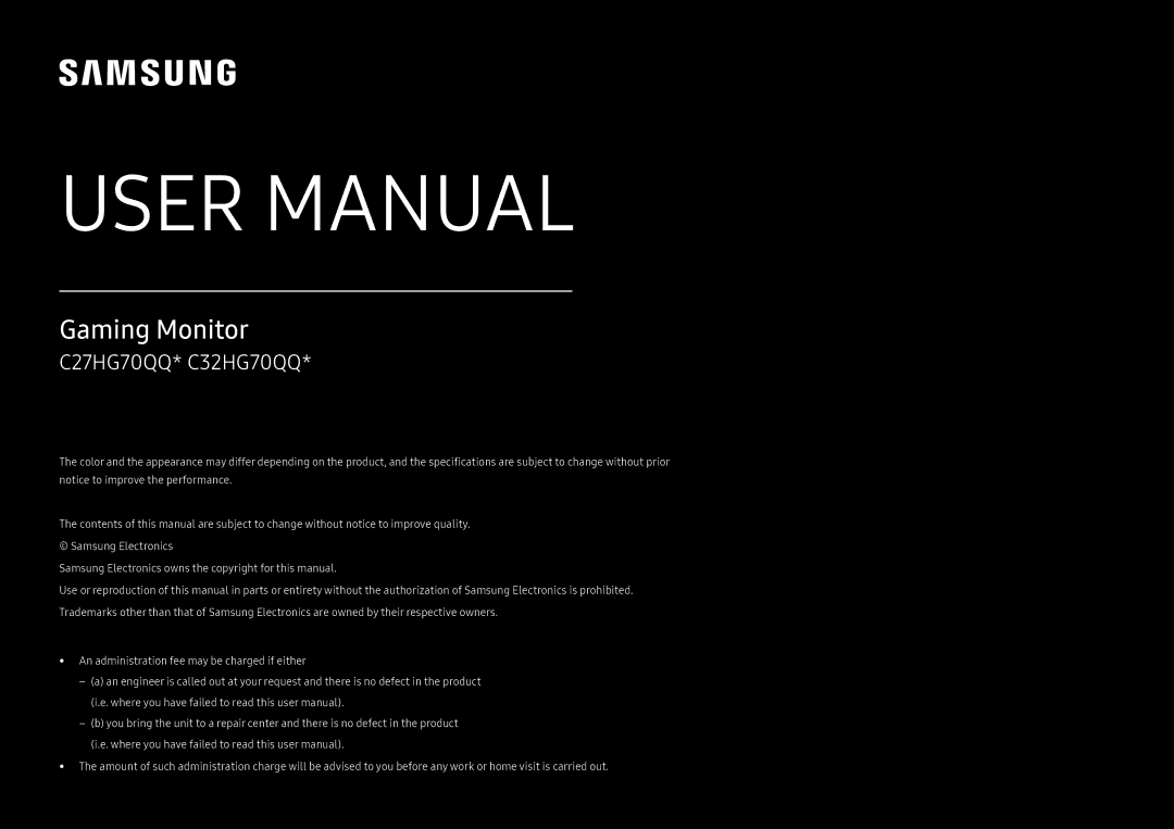 Samsung LC27HG70QQUXEN, LC32HG70QQUXEN, LC32HG70QQEXXV, LC27HG70QQEXXV, LC27HG70QQIXCI, LC32HG70QQIXCI manual Gaming Monitor 