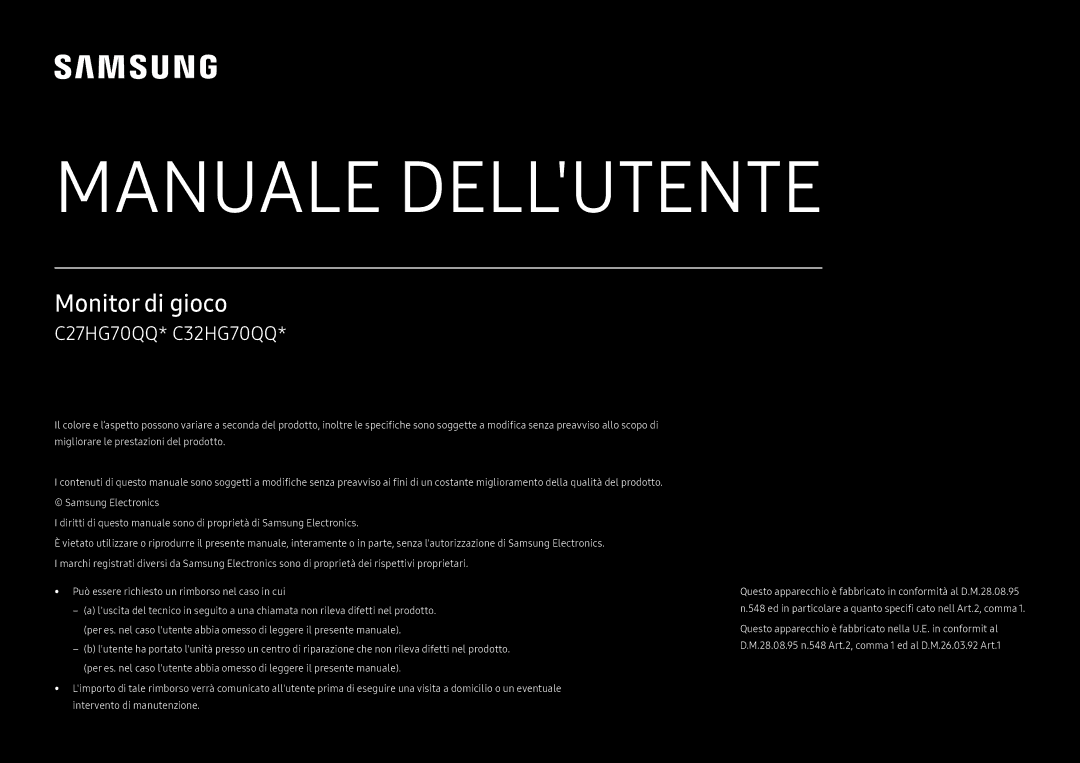 Samsung LC27HG70QQUXEN, LC32HG70QQUXEN manual Manuale Dellutente 