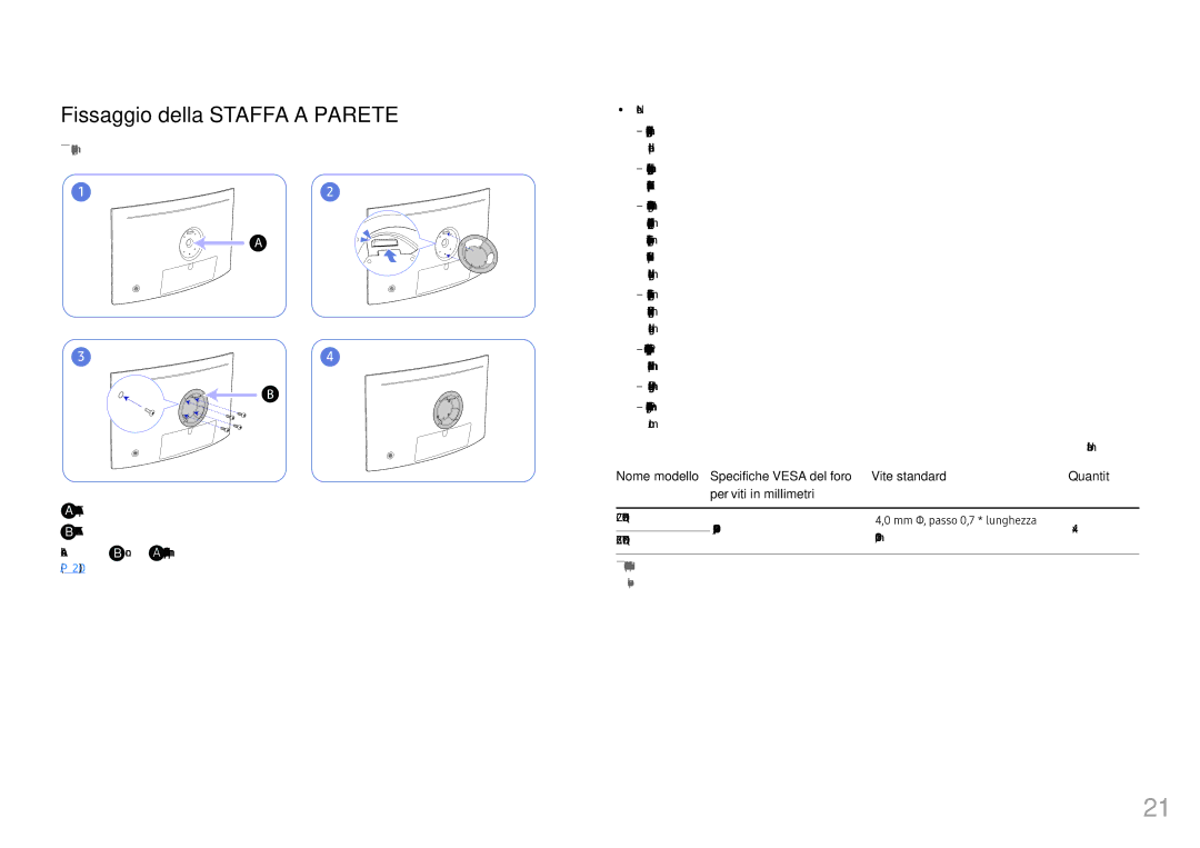 Samsung LC27HG70QQUXEN, LC32HG70QQUXEN manual Fissaggio della Staffa a Parete, Allineare B con 