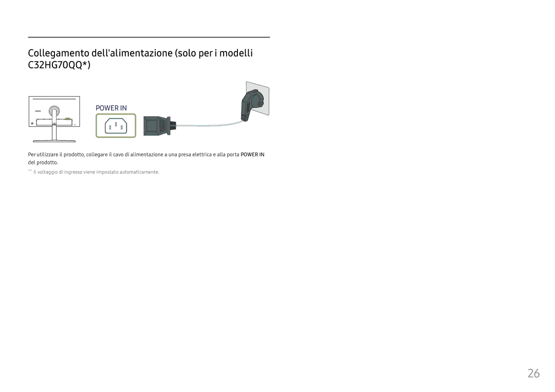 Samsung LC32HG70QQUXEN, LC27HG70QQUXEN manual Collegamento dellalimentazione solo per i modelli C32HG70QQ, Power 