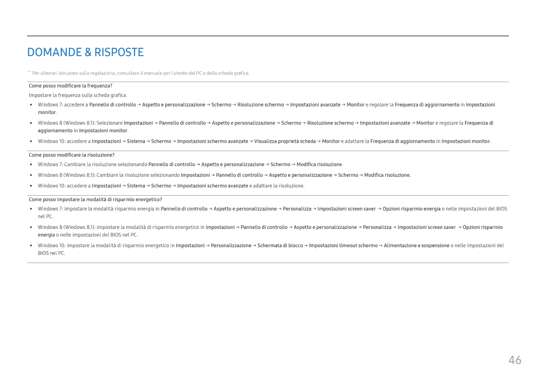 Samsung LC32HG70QQUXEN, LC27HG70QQUXEN manual Domande & Risposte, Impostare la frequenza sulla scheda grafica 