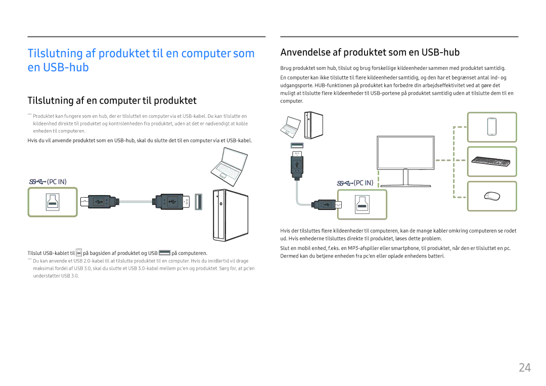 Samsung LC32HG70QQUXEN Tilslutning af produktet til en computer som en USB-hub, Tilslutning af en computer til produktet 