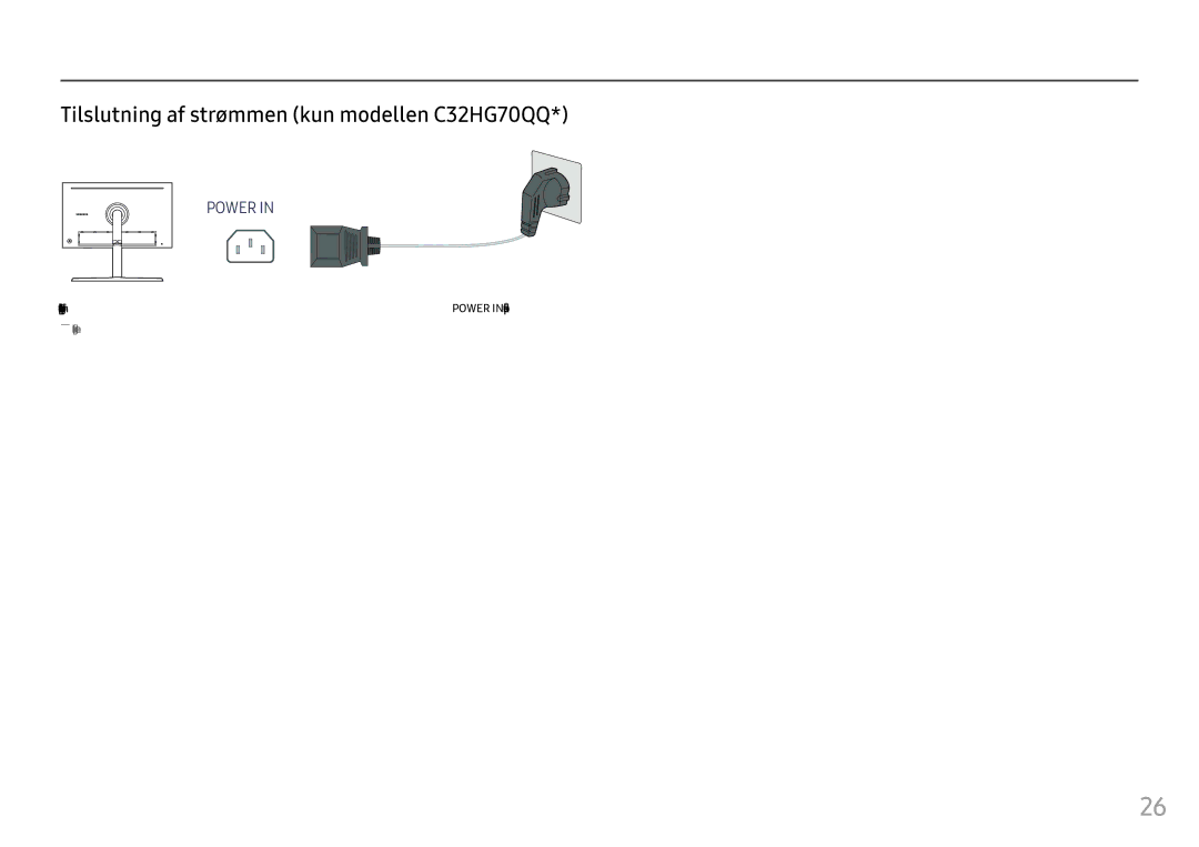 Samsung LC32HG70QQUXEN, LC27HG70QQUXEN manual Tilslutning af strømmen kun modellen C32HG70QQ, Power 