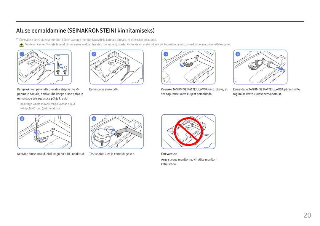 Samsung LC32HG70QQUXEN, LC27HG70QQUXEN manual Aluse eemaldamine Seinakronsteini kinnitamiseks 