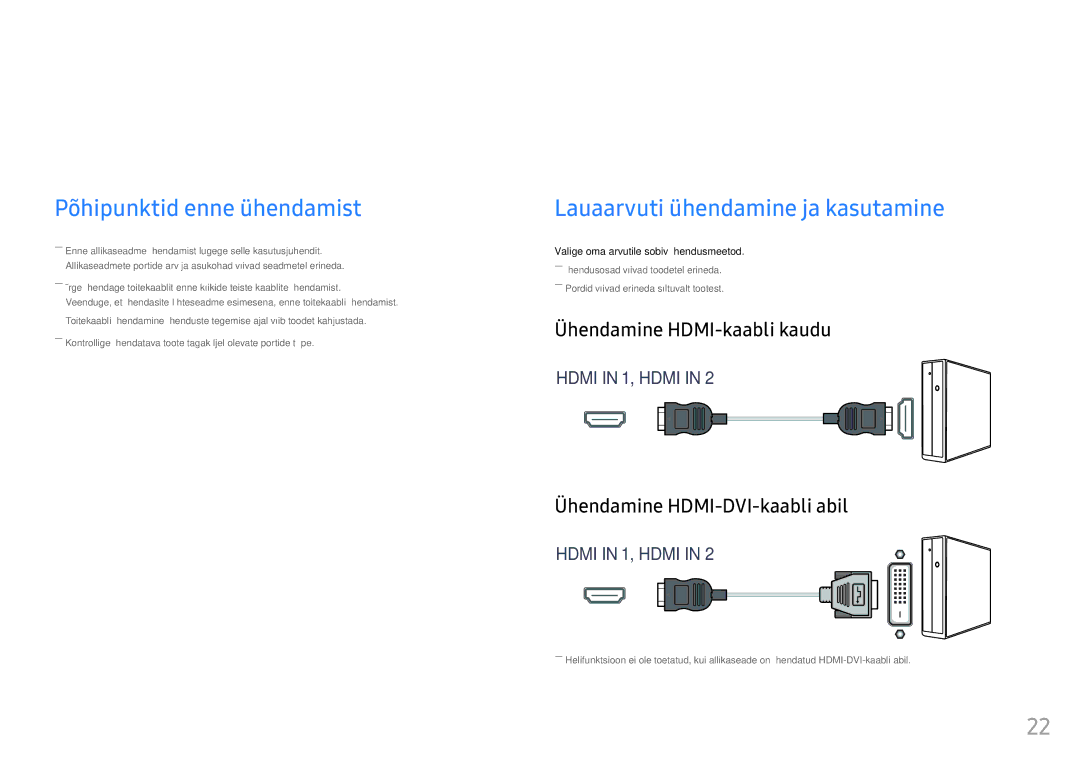 Samsung LC32HG70QQUXEN Allikaseadme ühendamine ja kasutamine, Põhipunktid enne ühendamist, Ühendamine HDMI-kaabli kaudu 