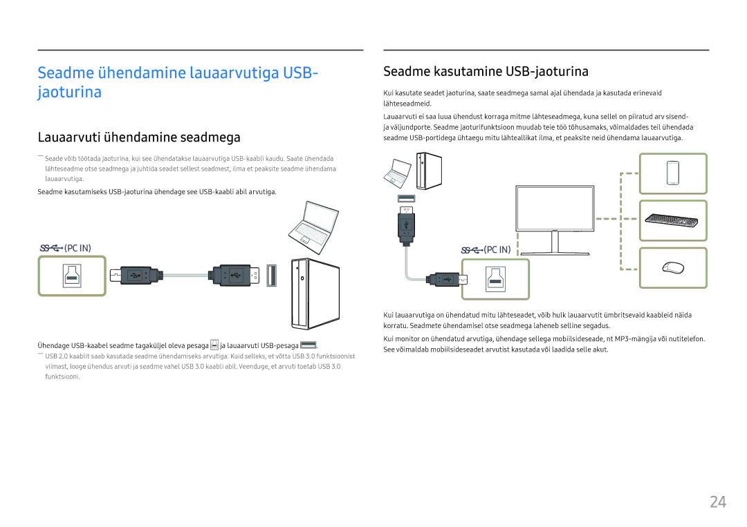 Samsung LC32HG70QQUXEN, LC27HG70QQUXEN manual Seadme ühendamine lauaarvutiga USB- jaoturina, Lauaarvuti ühendamine seadmega 