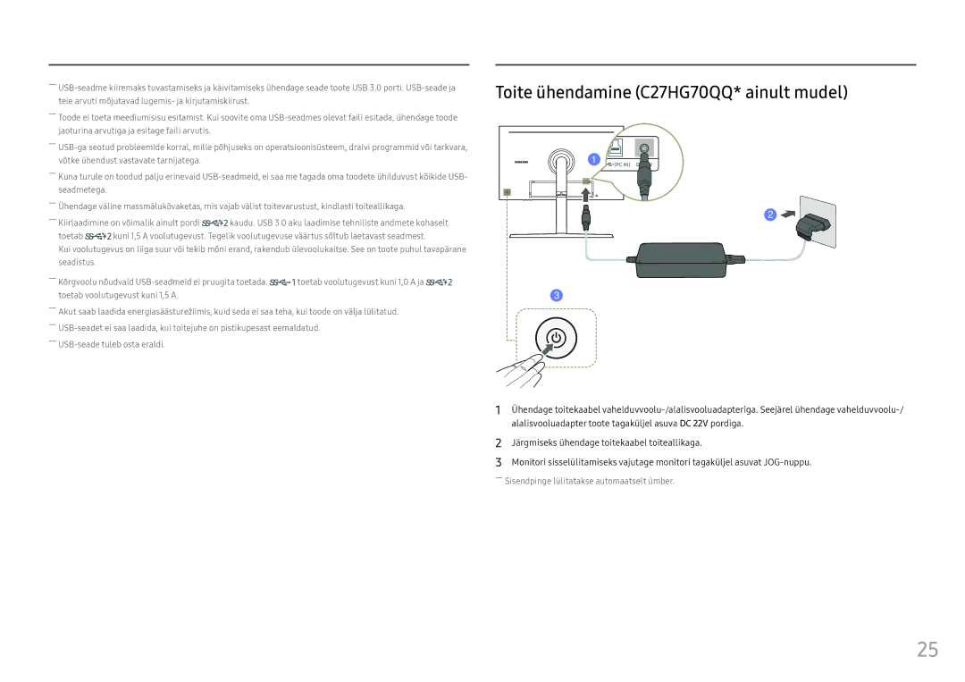 Samsung LC27HG70QQUXEN, LC32HG70QQUXEN manual Toite ühendamine C27HG70QQ* ainult mudel 