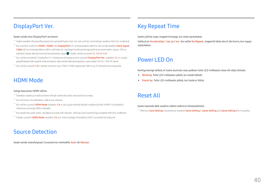 Samsung LC32HG70QQUXEN manual DisplayPort Ver, Hdmi Mode, Source Detection, Key Repeat Time, Power LED On, Reset All 