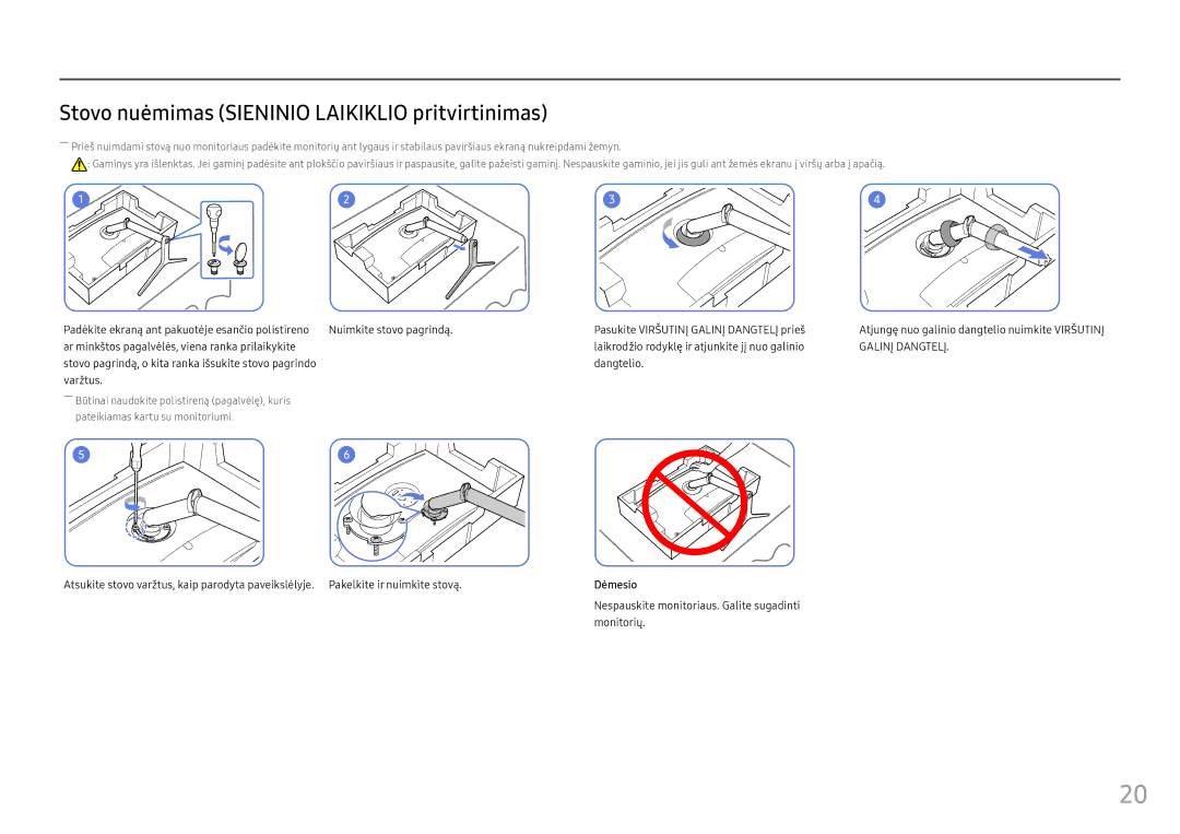 Samsung LC32HG70QQUXEN, LC27HG70QQUXEN manual Stovo nuėmimas Sieninio Laikiklio pritvirtinimas 