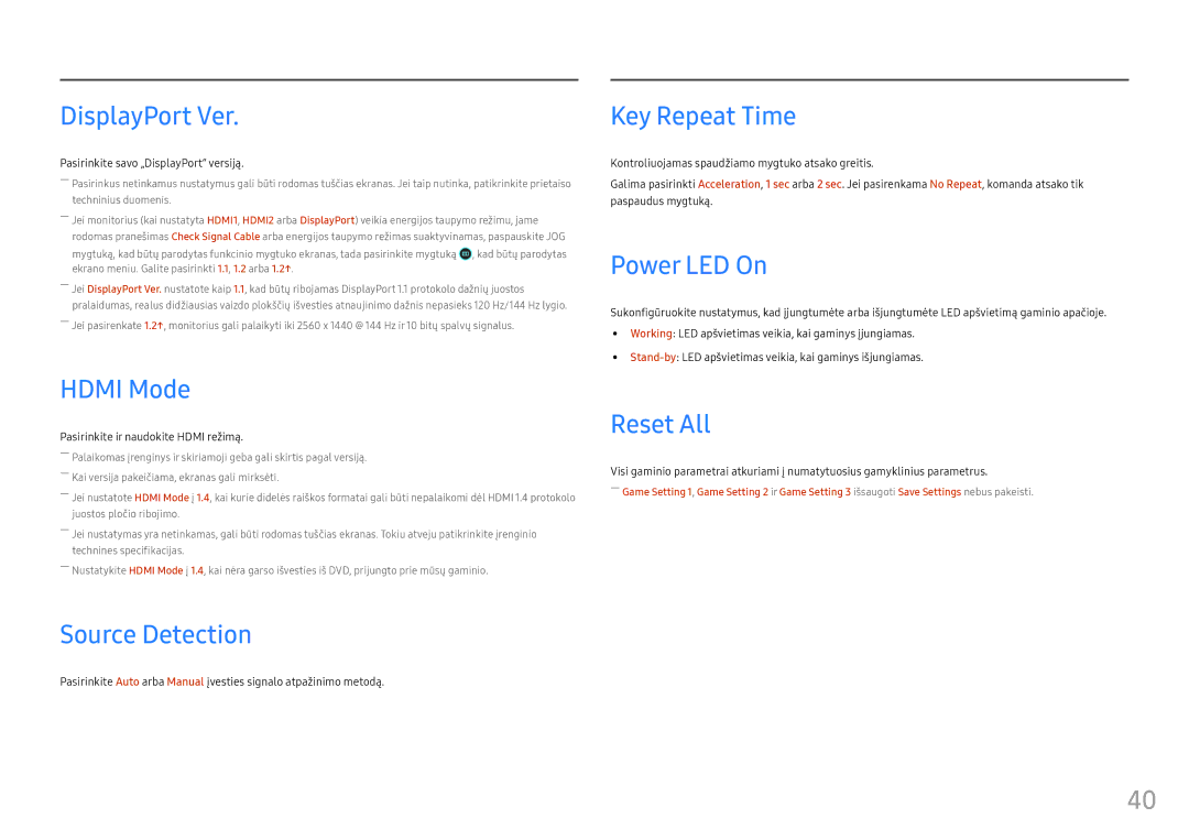 Samsung LC32HG70QQUXEN manual DisplayPort Ver, Hdmi Mode, Source Detection, Key Repeat Time, Power LED On, Reset All 