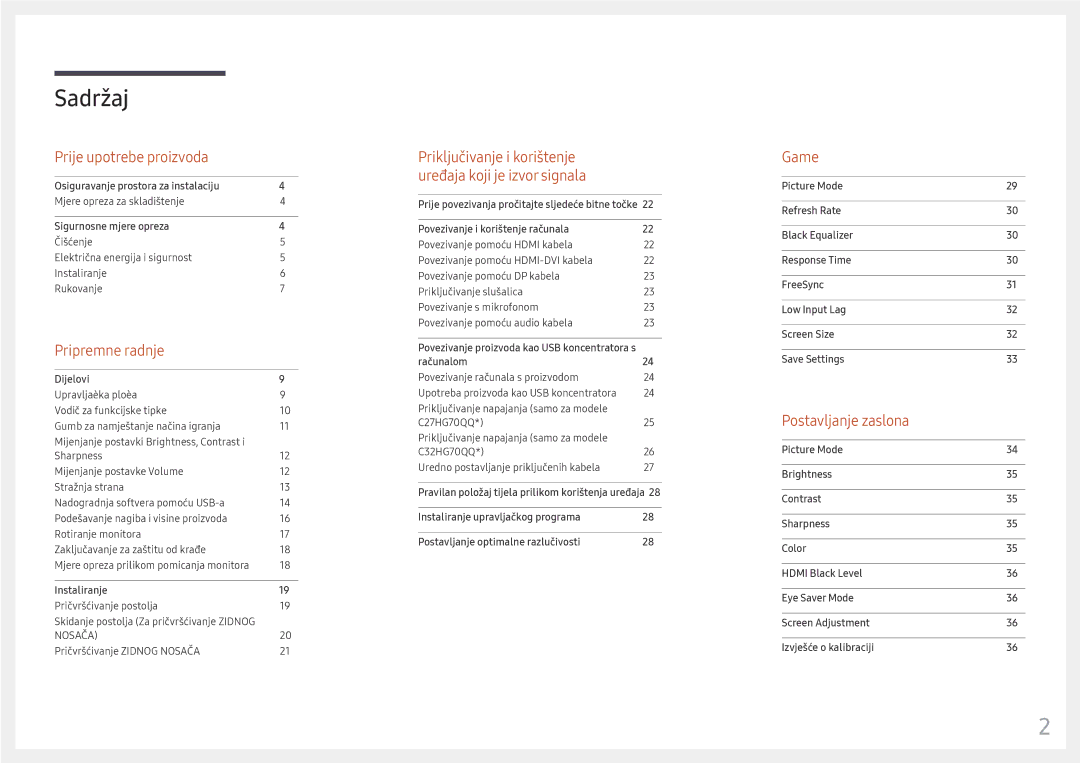 Samsung LC32HG70QQUXEN manual Sadržaj 