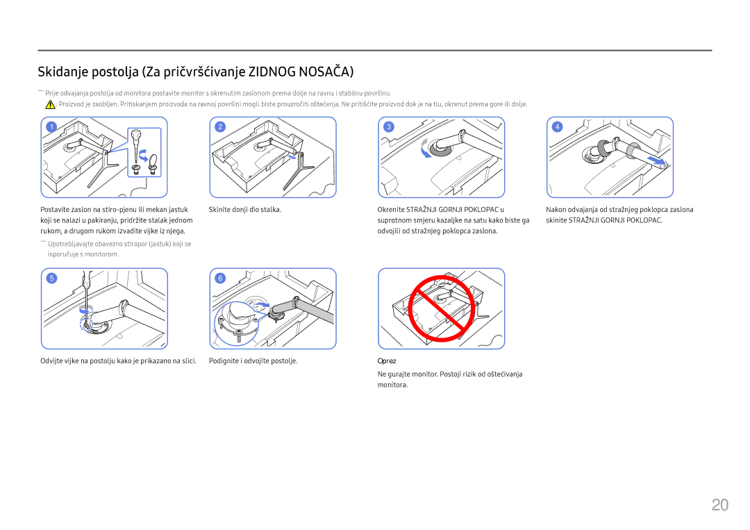 Samsung LC32HG70QQUXEN manual Skidanje postolja Za pričvršćivanje Zidnog Nosača 