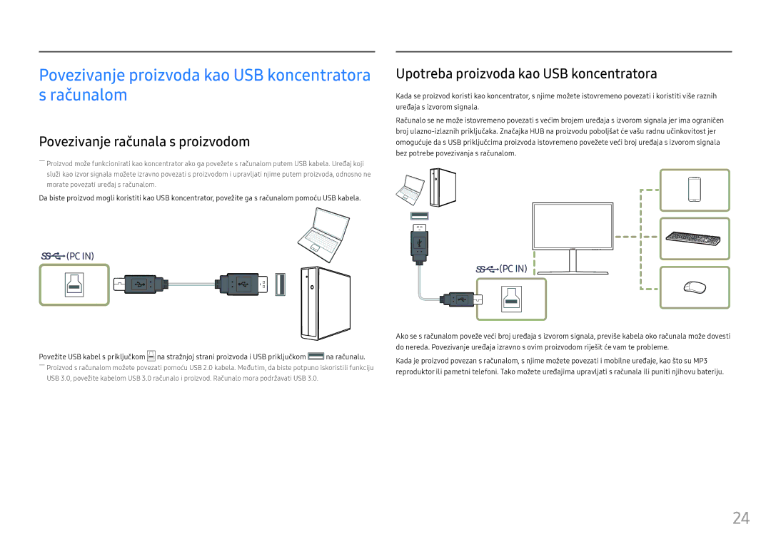 Samsung LC32HG70QQUXEN manual Povezivanje proizvoda kao USB koncentratora s računalom, Povezivanje računala s proizvodom 