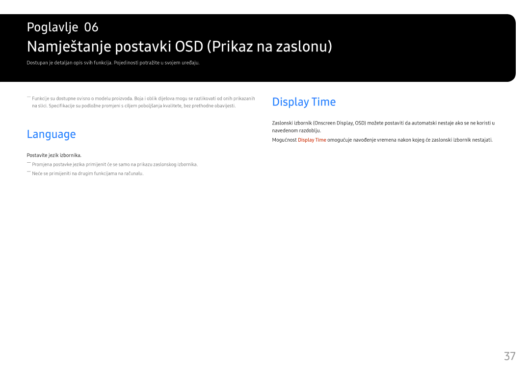 Samsung LC32HG70QQUXEN manual Namještanje postavki OSD Prikaz na zaslonu, Language, Display Time, Postavite jezik izbornika 