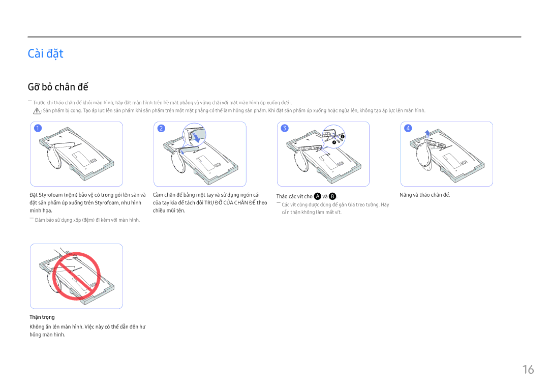 Samsung LC34F791WQEXXV manual Cài đăt, Gỡ bỏ̉ chân đế 