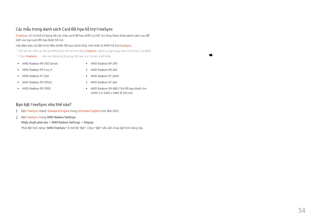 Samsung LC34F791WQEXXV manual Các mẫ̃u trong danh sách Card Đồ̀ họ̣a hỗ̃ trợ̣ FreeSync 