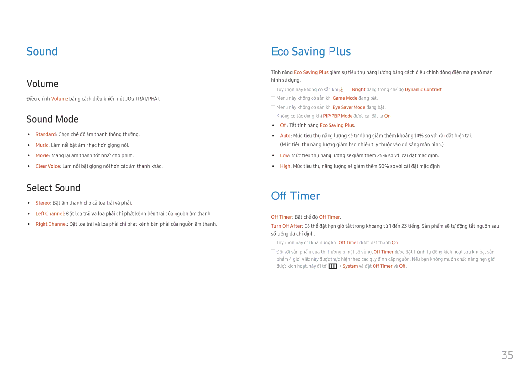 Samsung LC34F791WQEXXV manual Sound, Eco Saving Plus, Off Timer 