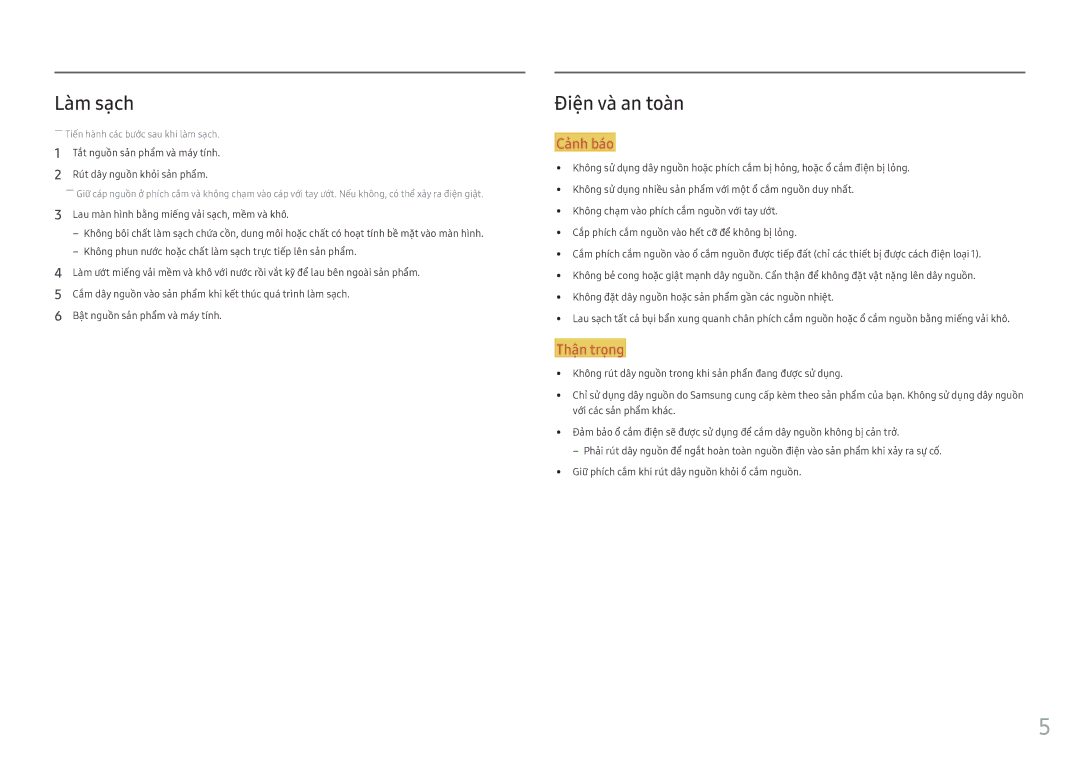 Samsung LC34F791WQEXXV manual Làm sạch, Điên và an toàn 