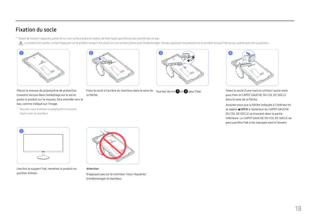 Samsung LC34F791WQUXEN manual Fixation du socle 