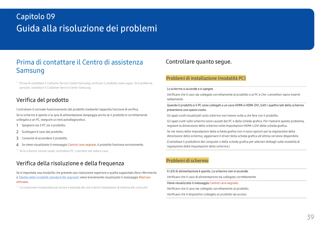 Samsung LC34F791WQUXEN manual Prima di contattare il Centro di assistenza Samsung, Verifica del prodotto 