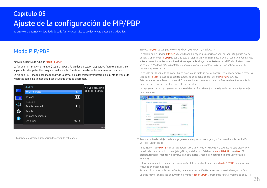 Samsung LC34F791WQUXEN manual Ajuste de la configuración de PIP/PBP, Modo PIP/PBP 