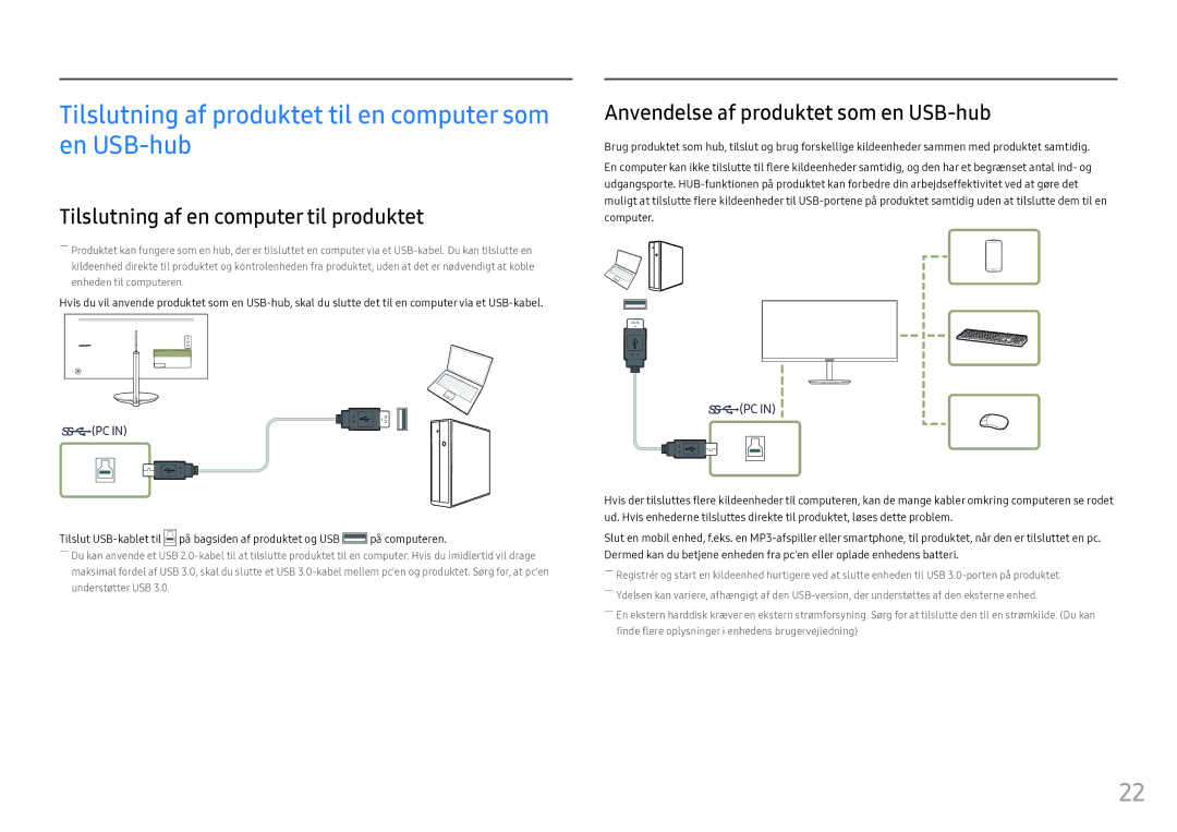 Samsung LC34F791WQUXEN Tilslutning af produktet til en computer som en USB-hub, Tilslutning af en computer til produktet 