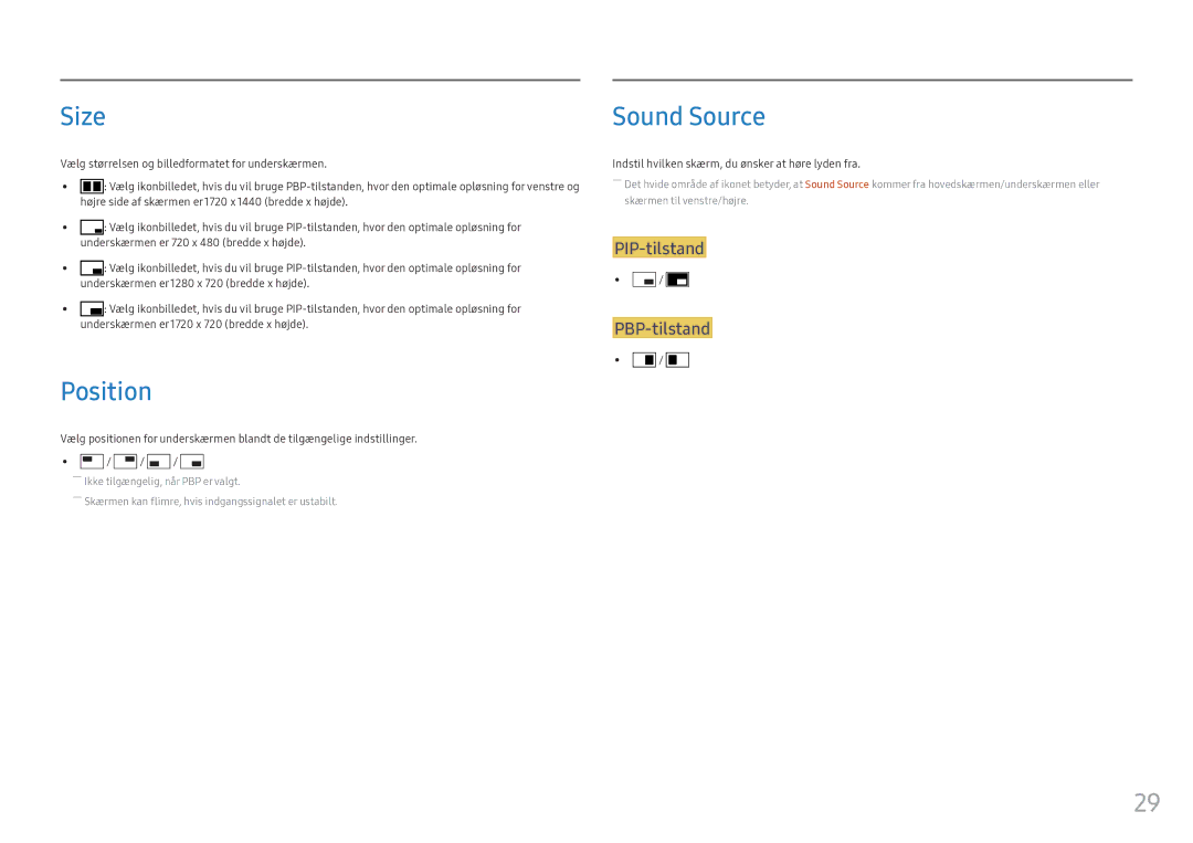 Samsung LC34F791WQUXEN manual Size, Position, Sound Source 