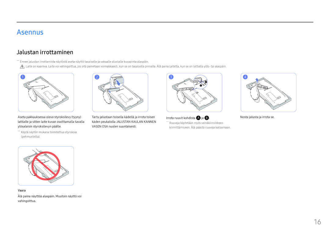 Samsung LC34F791WQUXEN manual Asennus, Jalustan irrottaminen, Nosta jalusta ja irrota se 